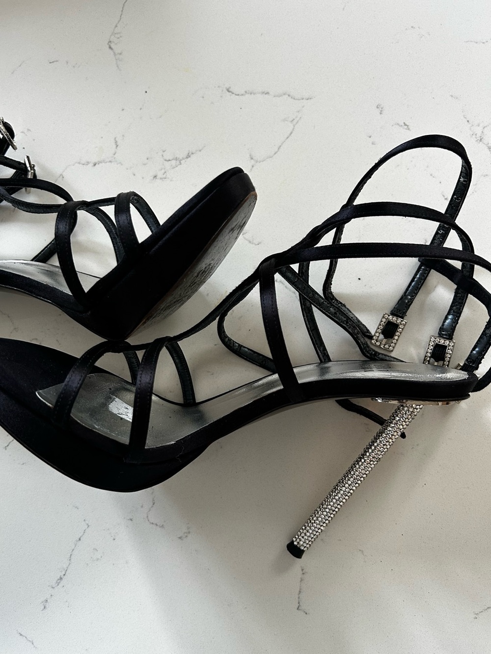 Stuart Weitzman platform heels with crystal buckles and crystal heel size 7.5 - Picture 4 of 14